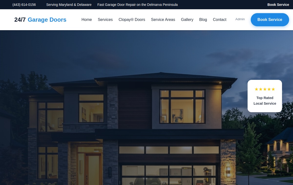 24/7 Garage Doors Service website homepage