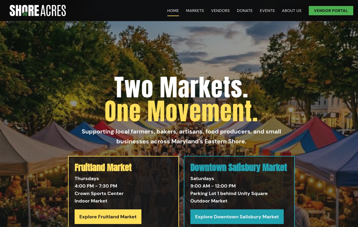 Shore Acres markets website homepage